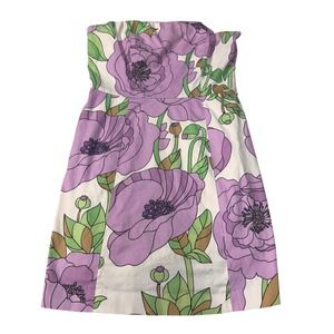 Ann Taylor LOFT Floral Strapless Dress Size 4 Cotton‎ Blend Lavender Flowers